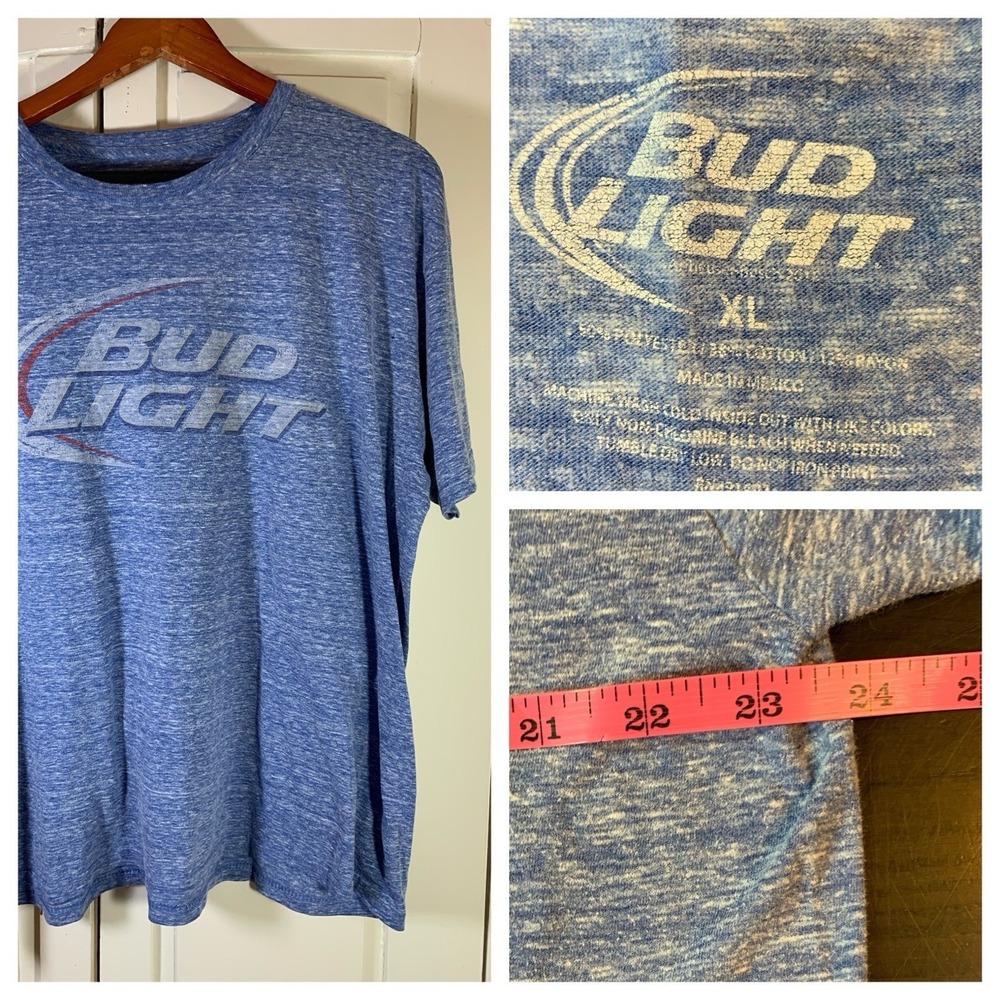 Bud Light T Shirt XL Marled‎ Blue Light Soft Distressed Old Basic Retro